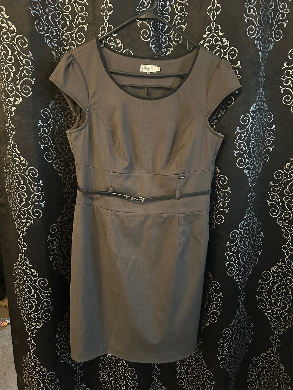 Tom Tailor Grey Belted Cap Sleeve Sheath Dress Workwear Career Size 40 / US 10